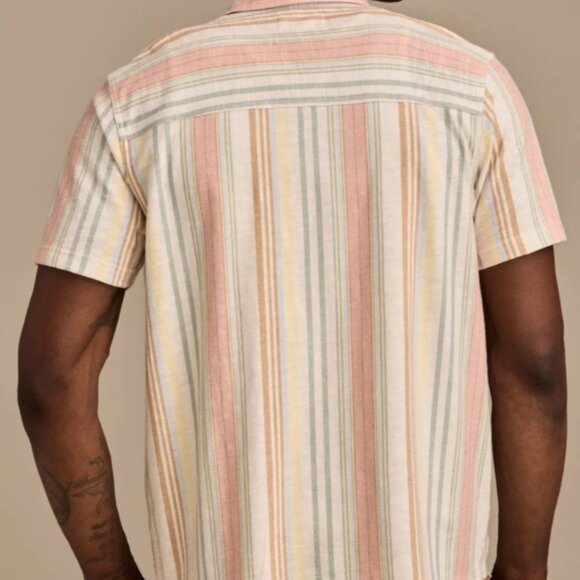 Men's Lucky Brand Soft Linen Blend Striped Short Sleeve Button Down Shirt NWT - Picture 3 of 6